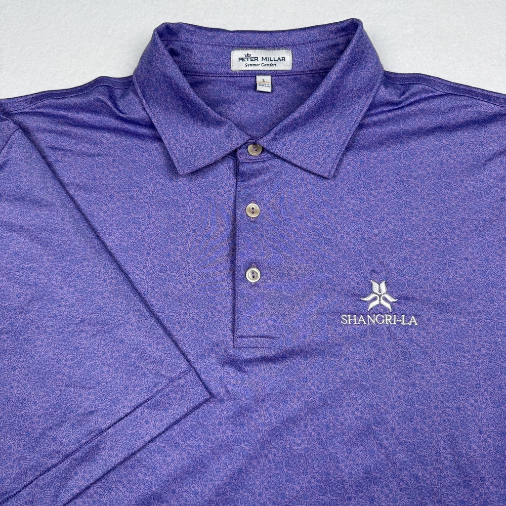Peter Millar Polo Shirt Mens Large Purple Paisley Summer Comfort Golf Shangri-La